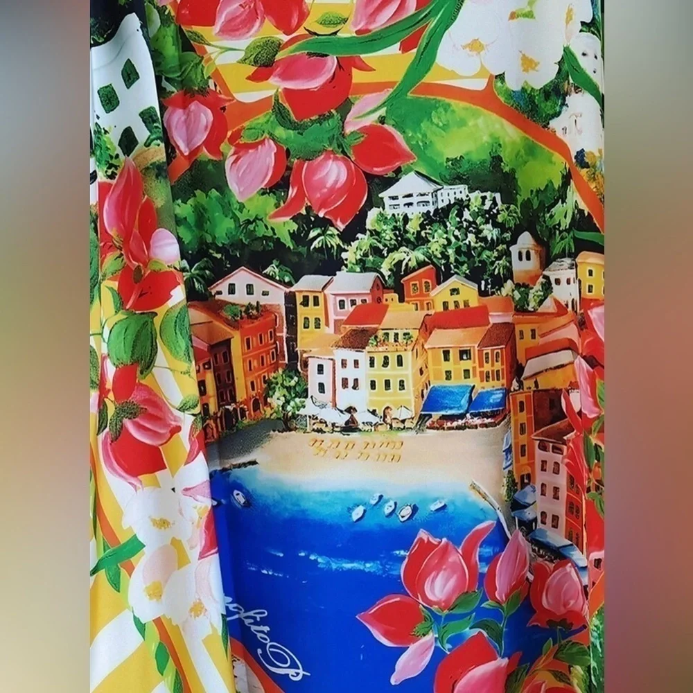 Portofino Riviera Tropical Pattern Oversized Casual Midi Dress - Picture 11 of 16